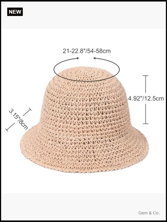 Handmade Straw Bucket Hat UV Protection Wide Brim Packable Travel Summer Sun Hat